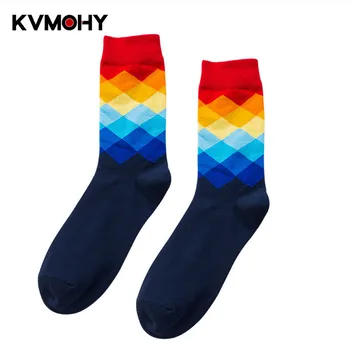 

Men Socks Colorful Happy Cool Socks Funny Sports Stockings Lattice Color Causal Cotton Sock For Wedding Christmas Gift