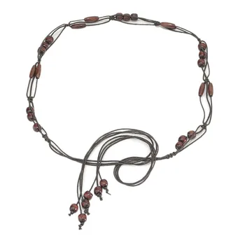 

Fashionable and New Style Democratic Wind Wood Bead Wood Flower String Sewing Woven Waist Chain Women's Thin Belt
