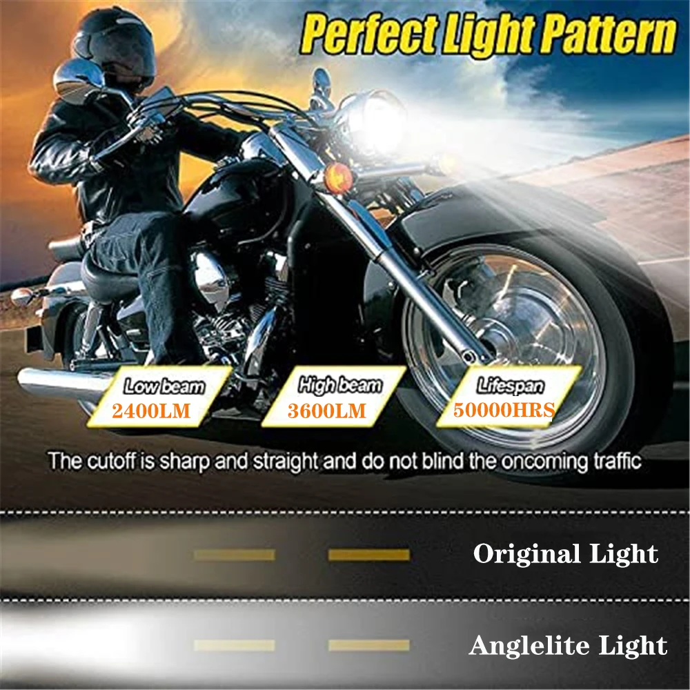 Motorcycle 7inch LED Headlight 7" H4 LED DRL Halo Ring Amber Turn Signal Headlam