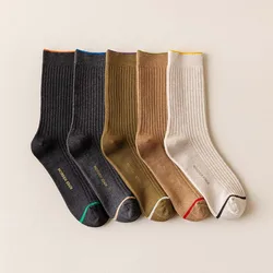 Winter Men's Warm Harajuku Retro 100% Cotton Solid Color Large Size Casual Socks