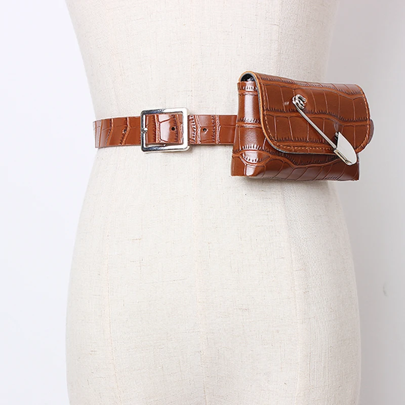 CHICEVER PU Leather Patchwork Metal Women's Belts Tunic With Bag Adornment Adjustable Korean Belt Female Autumn Fashion New - Цвет: brown