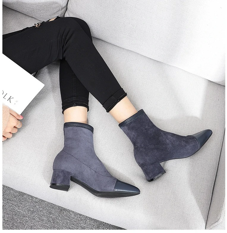 JIANBUDAN Romantic women's high heel autumn boots High quality suede ankle boots Short plush winter Office Stretch boots 34-40