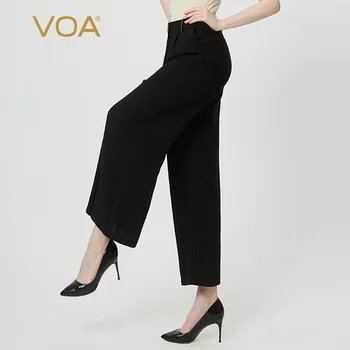 

VOA Silk 60mm Sky Heavy xie cha dai Arch Needle Process Crisp Back into Black and White Two-Color Wide Leg Pants KE79