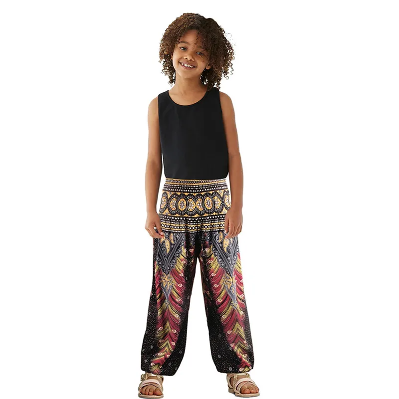 

Girls Leggings Kids Pants Summer 2019 Boho Print Children Yoga Pants Loose Hippy Girls Trousers Kids Casual Beach Wear
