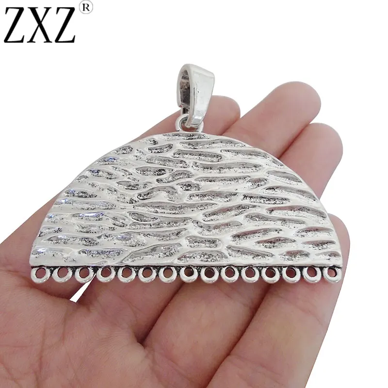 

ZXZ 2pcs Antique Silver Tone Hammered Semicircle Porous Connectors Charms Pendants For Necklace Jewelry Making Findings 53x65mm