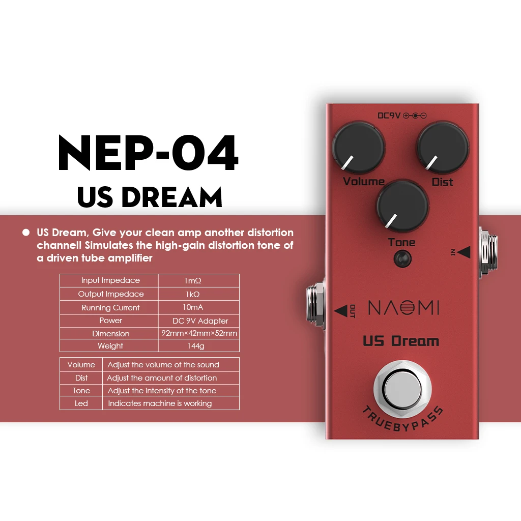 Педаль для гитарных эффектов NAOMI Clean Amp DC 9 в Mini Single True Bypass # NEP 04 использование