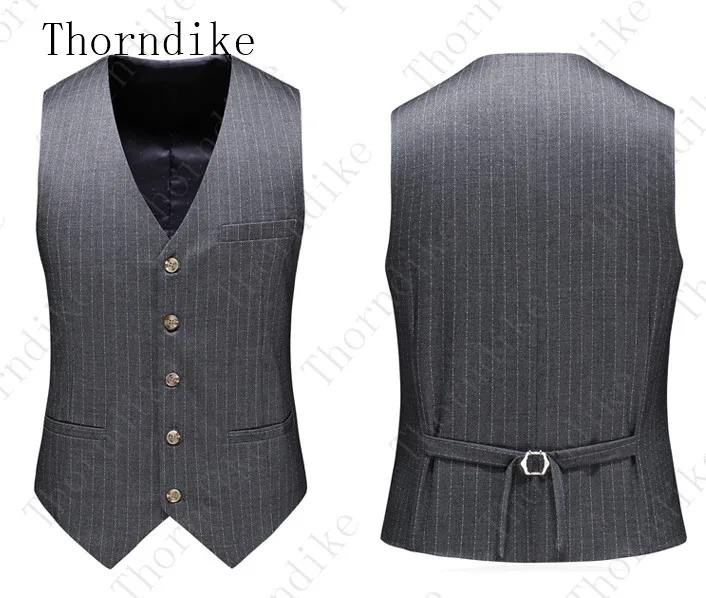 Thorndike, высококачественный мужской костюм, повседневная одежда, серый полосатый деловой костюм, мужской костюм для свадьбы, 3 предмета(пиджак+ жилет+ брюки