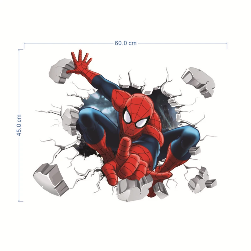 45*50cm hot 3d hole famous cartoon movie spiderman wall stickers for kids rooms boys gifts through wall decals home decor mural