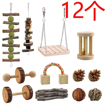 

12 PCS Hamster Chew Toys Natural Wooden Toys for Rabbits Gerbils Small Pets Chewing and Playing Exercise Teeth Care
