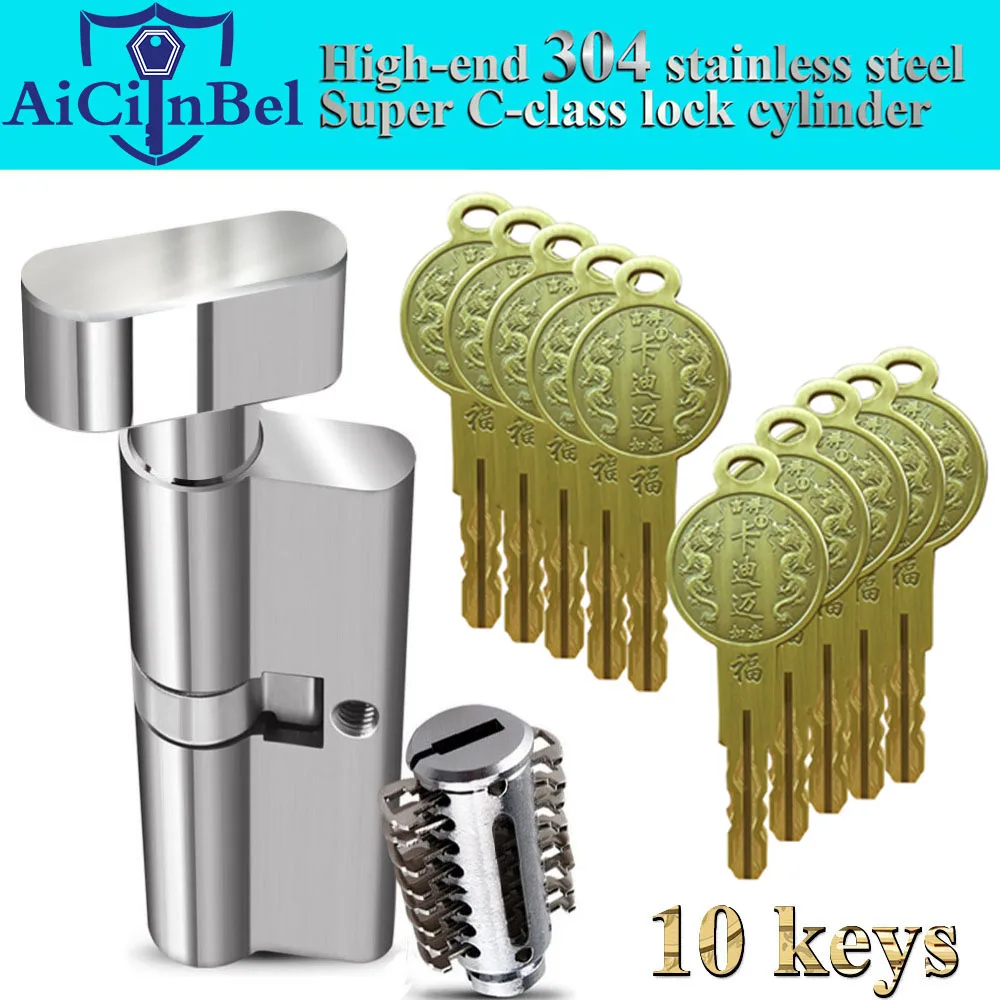 

Door cylinder 65 70 75 80 85 90 100mm Security Copper Lock Cylinder Security door Handle Brass Key Anti-Pry Stainless Cylinder