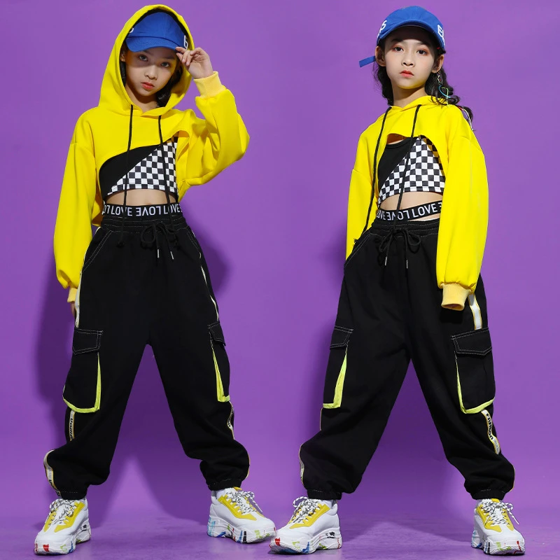 Sudadera con capucha de Hip Hop para niños, Top de manga larga, camiseta sin mangas, pantalones de camuflaje tácticos para niñas, ropa de disfraz de baile|Salón de baile| - AliExpress