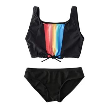 

Summer Baby Girl Bikini Set Kids Print Tops Black Shorts 2Pcs Swimwear Set Little Children Swimsuit Suit
