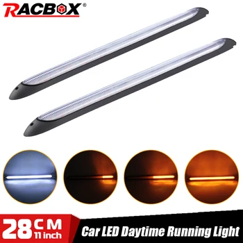 

2pcs Universal Car LED Light Daytime Running Light Scan Waterproof Headlight Sequential Flow Yellow Turn Signal White DRL Light