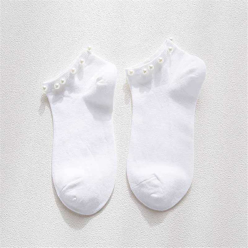 white 1 pairs Стиль, повседневные короткие носки для девушек, Носки ярких цветов с бусинами, чулочно-носочные изделия, горячая Распродажа, Женская хлопковая Милая блестящая жемчужина, носки - Цвет: white 1 pairs