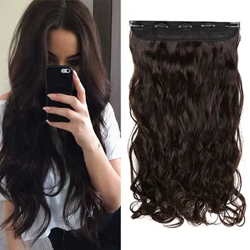 S-noilite Long wavy Clip in One Piece Hair Extension half head real natural hair Synthetic clip in Hairpiece for women 2