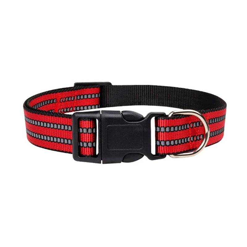 5 Colors Fashion Reflective Strip Collars 65*2.5cm Adjustable Nylon Buckles Alloy Pet Collar Medium /Large Dogs Durable Supplies 