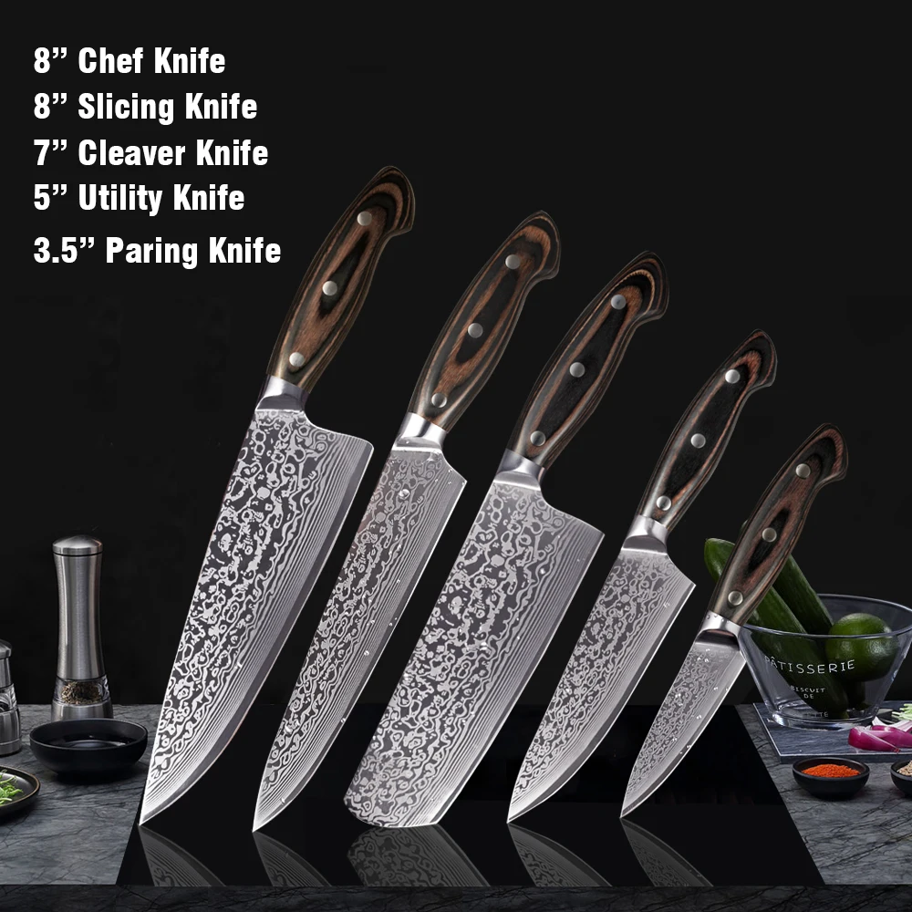 Кухонный нож SHUOOGE, 8 дюймов, поварские ножи, профессиональные японские высокоуглеродистые ножи из нержавеющей стали, нож для мяса, нож сантоку - Цвет: 5pcs