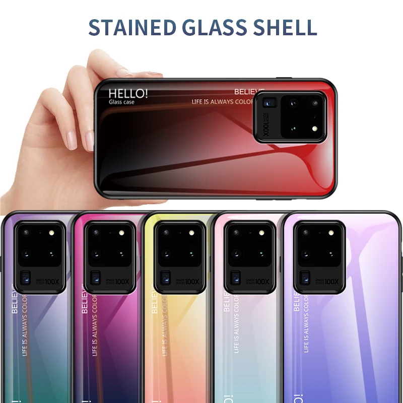Градиентный стеклянный чехол для Samsung Galaxy S20 Ultra S8 S9 S10 5G S10E Note 8 9 10 20 Plus Lite A10 A20 A30 A50 A51