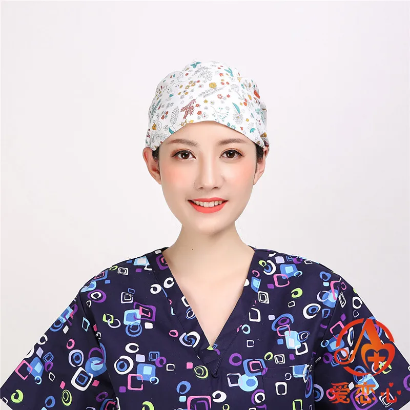 Operating room nurse print work cap head pirate pure cotton food dustproof breathable female doctor cap - Цвет: 17