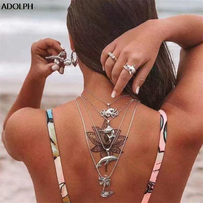 Женское богемное ожерелье чокер Adolph многослойное осьминог Акула Русалка