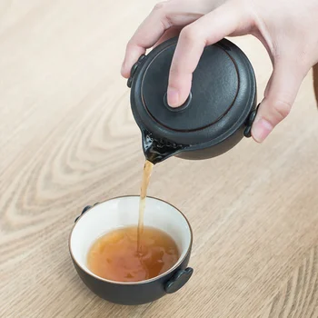 

Portable Tea Set One Pot One Cup Travel Ceramic Multi-purpose Kung Fu Tea Cup Teapot for Travel Camping (Black)