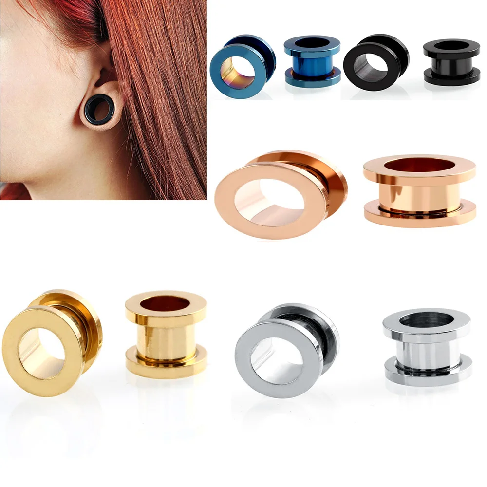 

plugs and tunnels 2PC Steel auricle Ear Plugs Tunnel Flesh Earring Gauges Hollow Piercings Tunnels Expanders Rings Color Mixed