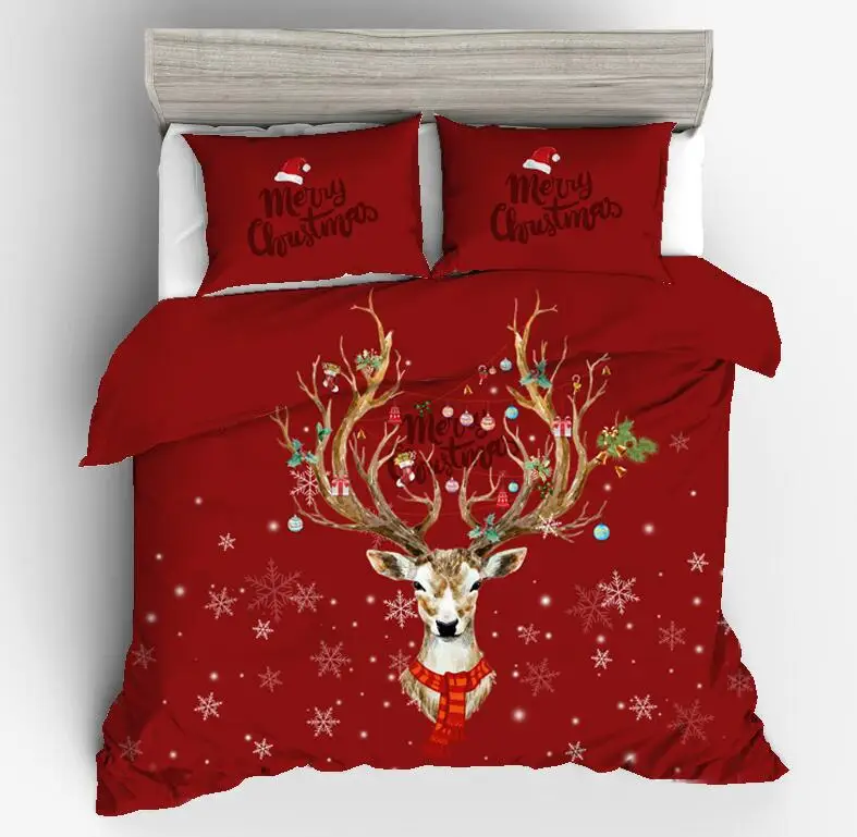 Рождественские наборы постельных принадлежностей; принт с оленем; Постельное белье 2/3 шт. двойной queen King постельное белье постельно