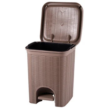 

New-PP Rattan Trash Can Pressing Type Trash Bin Plastic Dustbin Wastebasket Kitchen Living Room Garbage Storage Bin Can-Brown