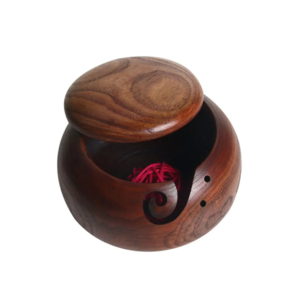 Деревянная пряжа держатель для миски вязальная чаша вязание крючком Пряжа держатель для хранения чаша с крышкой Экологически чистая коробочка для швейных инструментов хранение с помощью