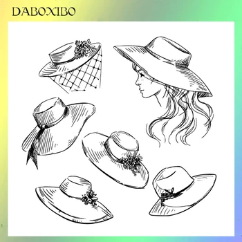 

DABOXIBO Dress Hat Clear Stamps For DIY Scrapbooking/Card Making/Photo Album Silicone Decorative Crafts 13X13