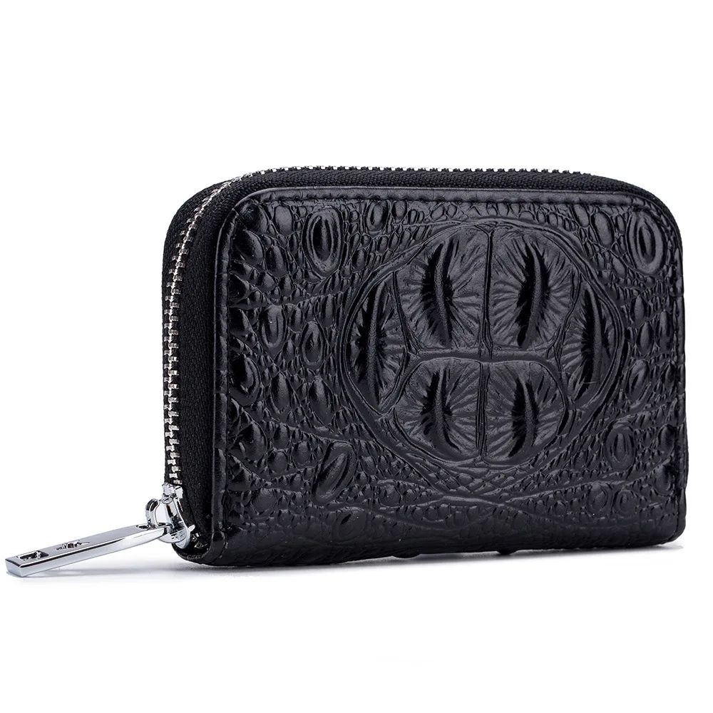 

Crocodile Pattern Genuine Leather Men Zip Card Package Card Bit More Cowhide Women's Organ Card Credit Purse Card Holder