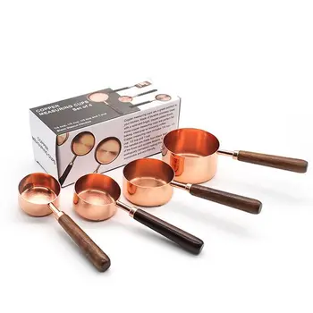 

YosHouse 4PCS Measuring Cup Set Wooden Handle KItchen Measuring Cups Stainless Steel Baking Kitchen Accessories