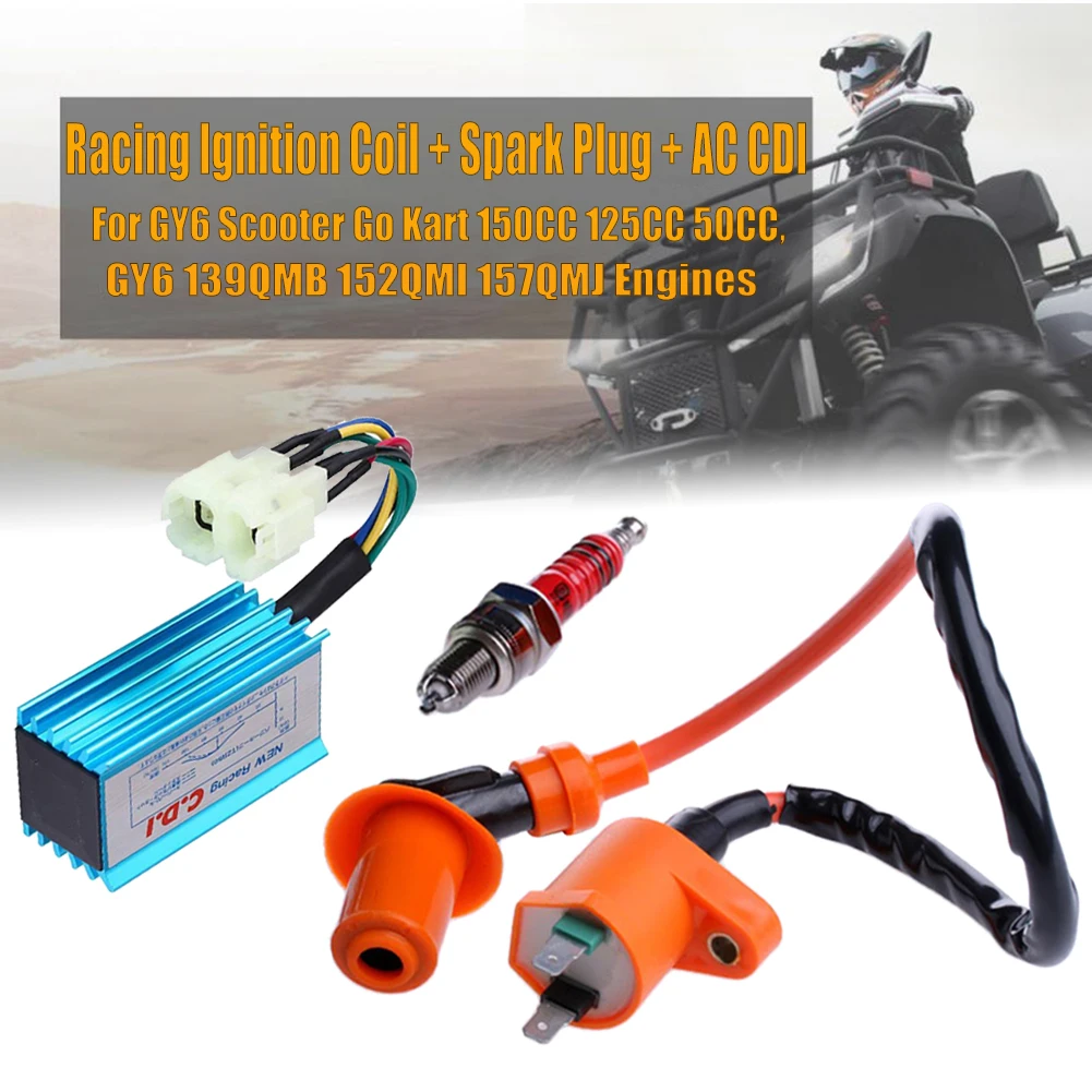 

Racing Performance CDI+ Ignition Coil + Spark Plug Fit gy6 scooter go kart 150cc 125cc 50cc gy6 139qmb 152qmi 157qmj Engines