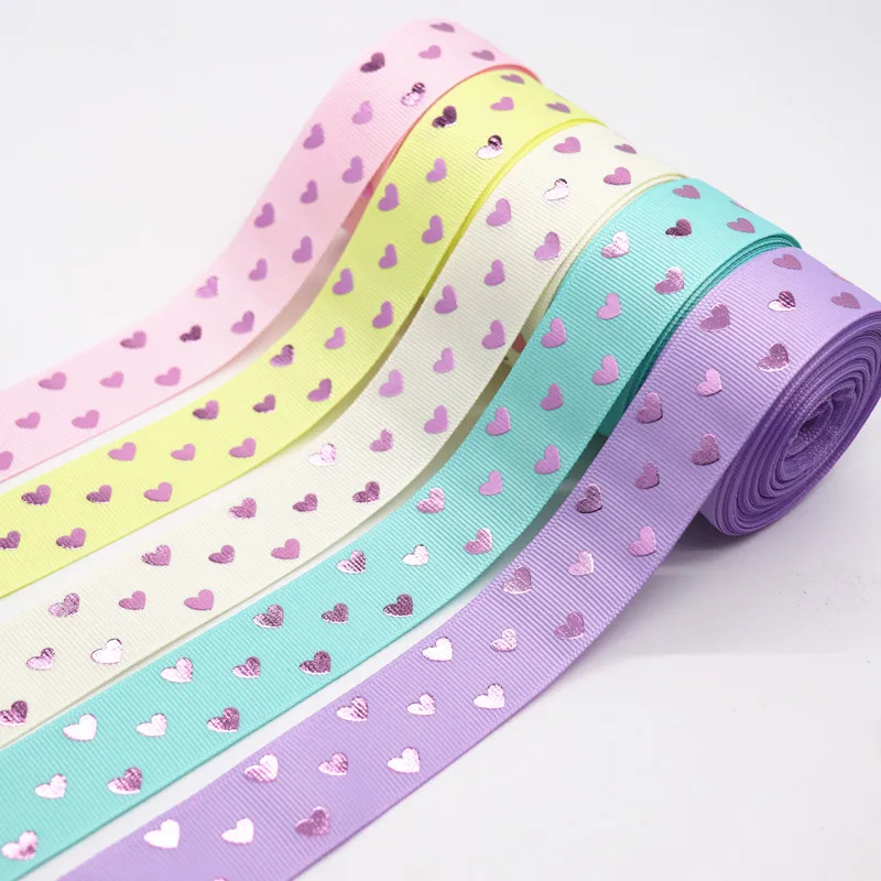 Valentine's Day Pink Gold Heart-Shaped Printed Ribbon 5 Yards 1" 25MM For Hair Bows DIY Crafts Handmade Accessories M20012103 ribbon decoration ribbon supplies wire cleaning brush wrapping ribbon sewing ribbon