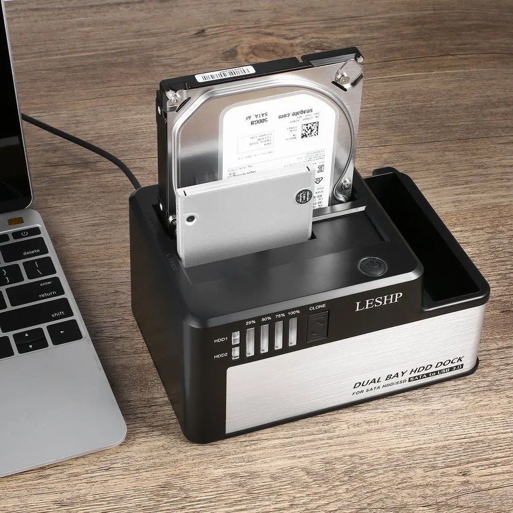  Dual bahías HDD Dock USB 30 a SATA HDD estación de acoplamiento SSD con clon para 25 