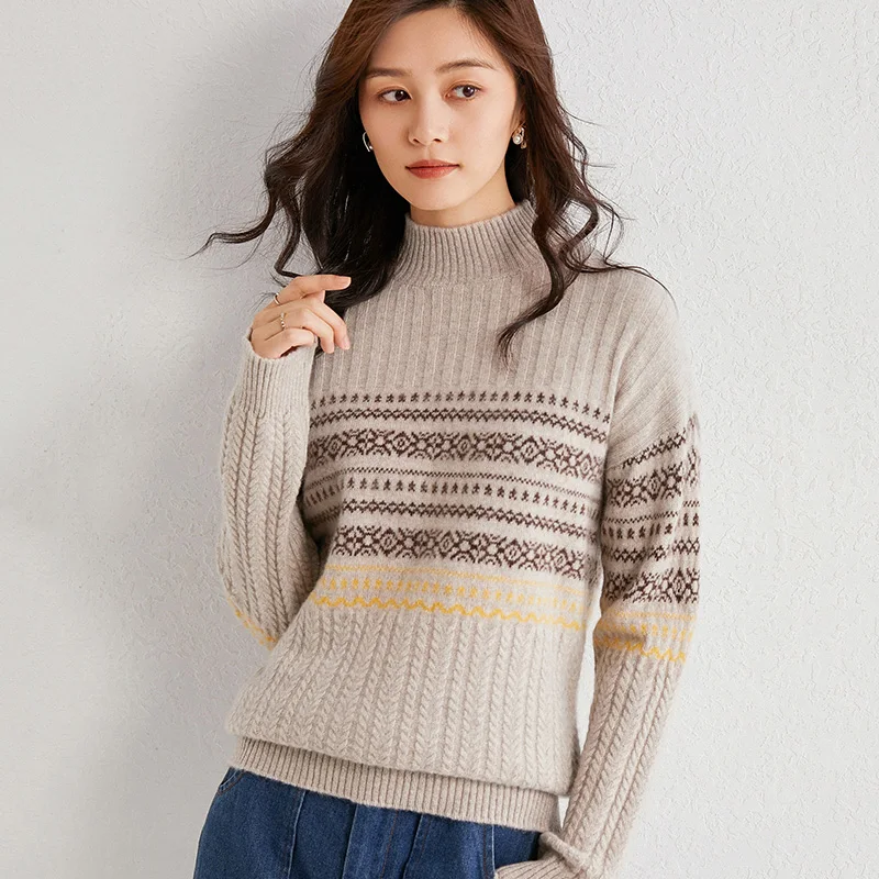 Свитер женский новый плотный пуловер Свободный Ретро жаккардовый с воротником