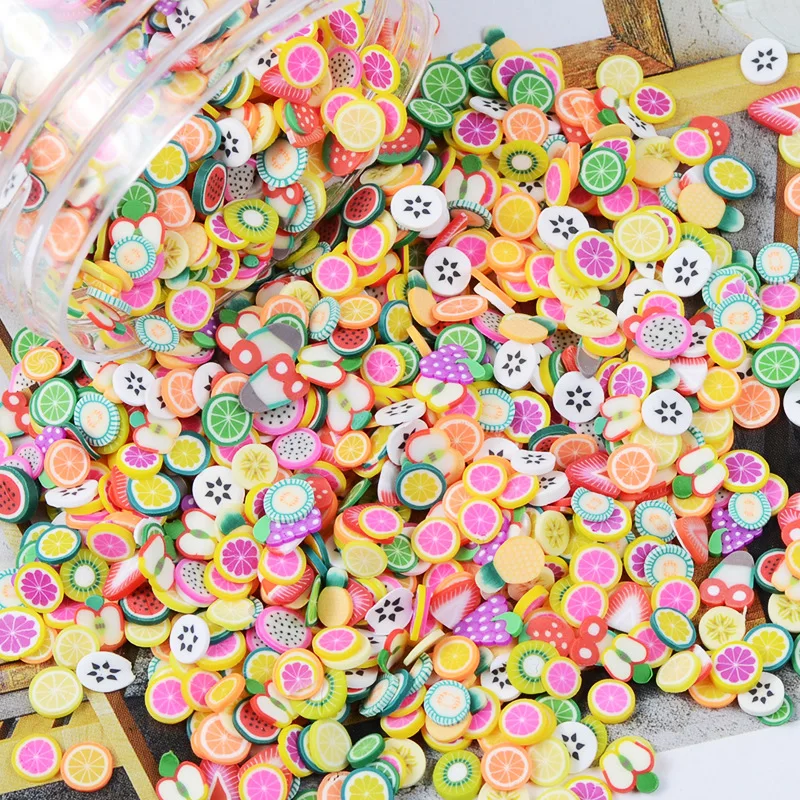

100g/lot Clay Sprinkles Fruits Food For Handmade Miniature Craft DIY Accessories For Slime diy Materials 5mm Clay Fruit Slice