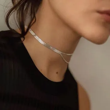 

Titanium Steel Split Double Layers Choker Necklace For Women 2020 Original Simple Clavicular Chain Collier Color Remain 1 Year