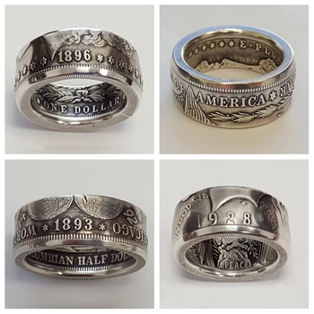 

Gothic Style American Morgan Coin Rings Multi Style Vintage Handmade Finger Jewelry Classic Personality For Man's Ring