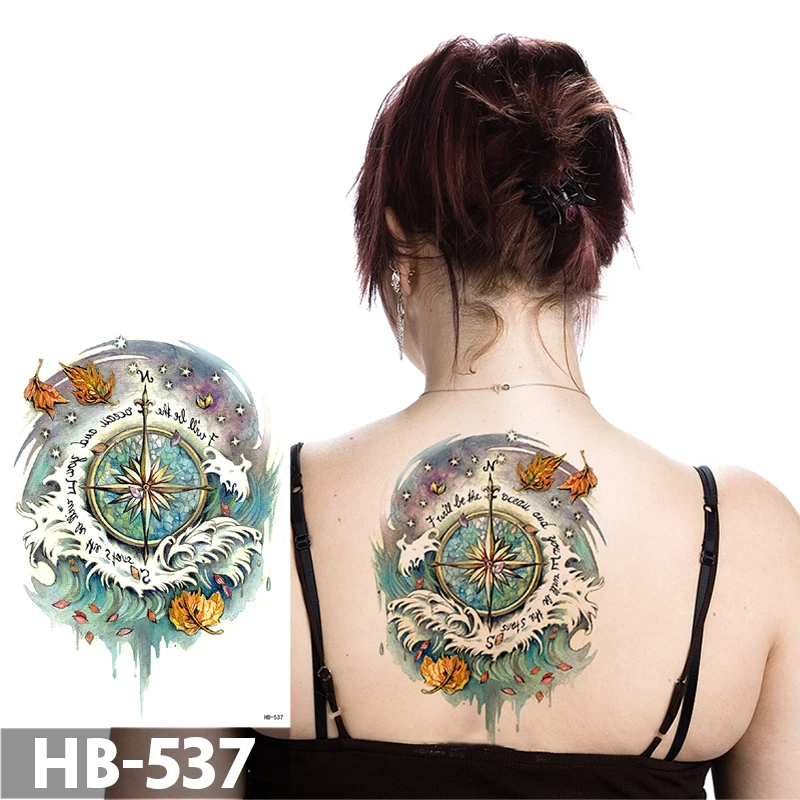 

Водостойкие временные тату-наклейки, штормовой компас, дизайнерские татуировки для детей, Черные искусственные татуировки для боди-арта для мужчин и женщин