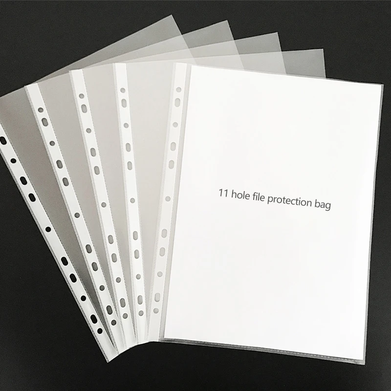 100pcs A4 Round Hole Folder Bag Storage Folder 11 Hole Filing Loose Leaf Document Sheet Protectors Bag Inner Page