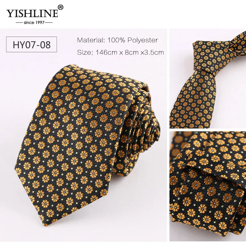HY07-8 YISHLINE Модный 7 см мужской галстук в полоску и горох цветочный 1200 иглы шейный галстук для галстука жениха свадебный галстук тощий синий красный - Цвет: HY07-8