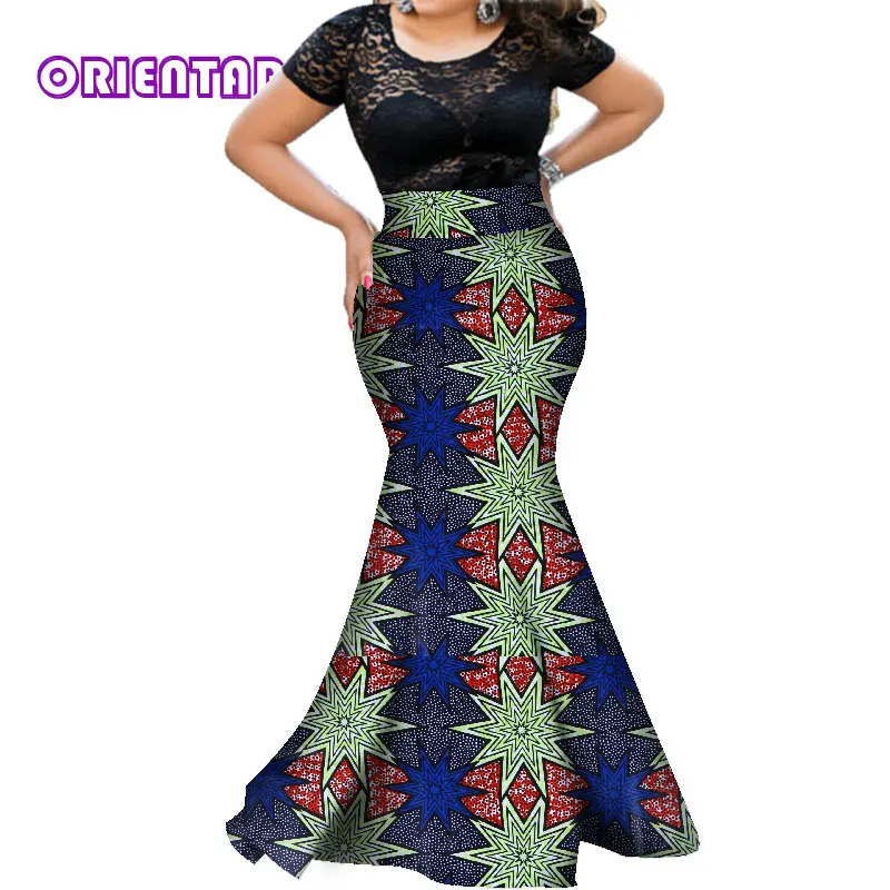 african fashion style 1 Piece African Skirts for Women African Print Skirt Cotton Traditional Africa Clothing High Waist Mermaid Long Skirts WY5609 african dress style
