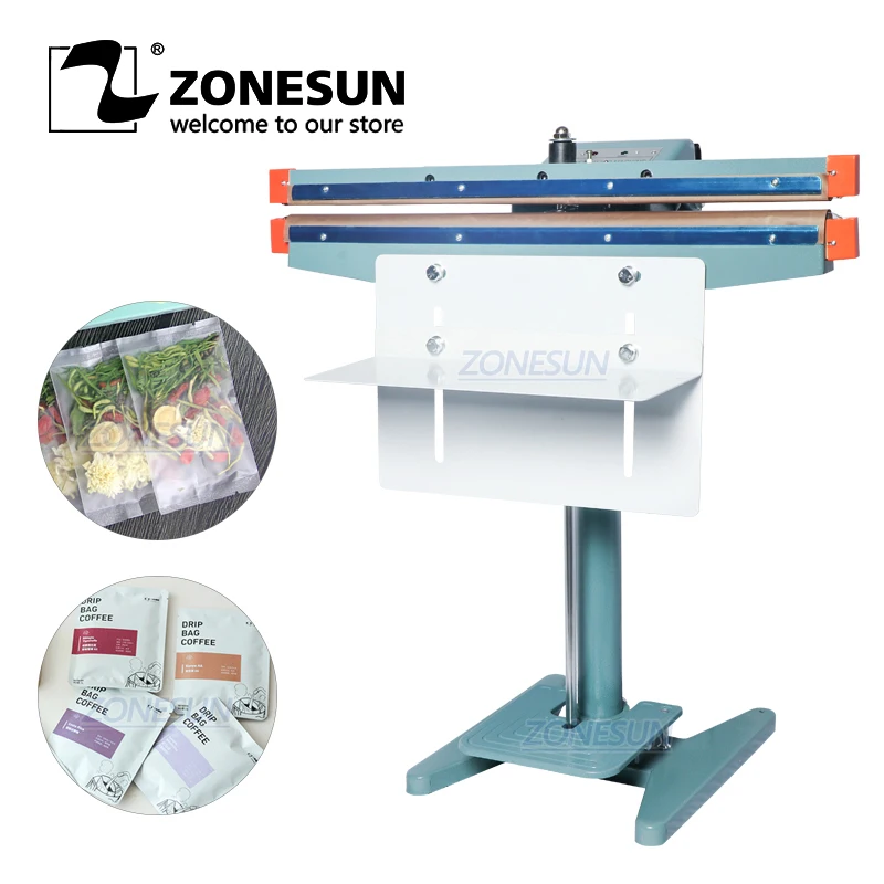US $148.95 ZONESUN Manual Plastic Bag Heat Sealing Machine with Foot Pedal Dual Use Aluminum Foil Heating Sealer Food Beverage Machinery