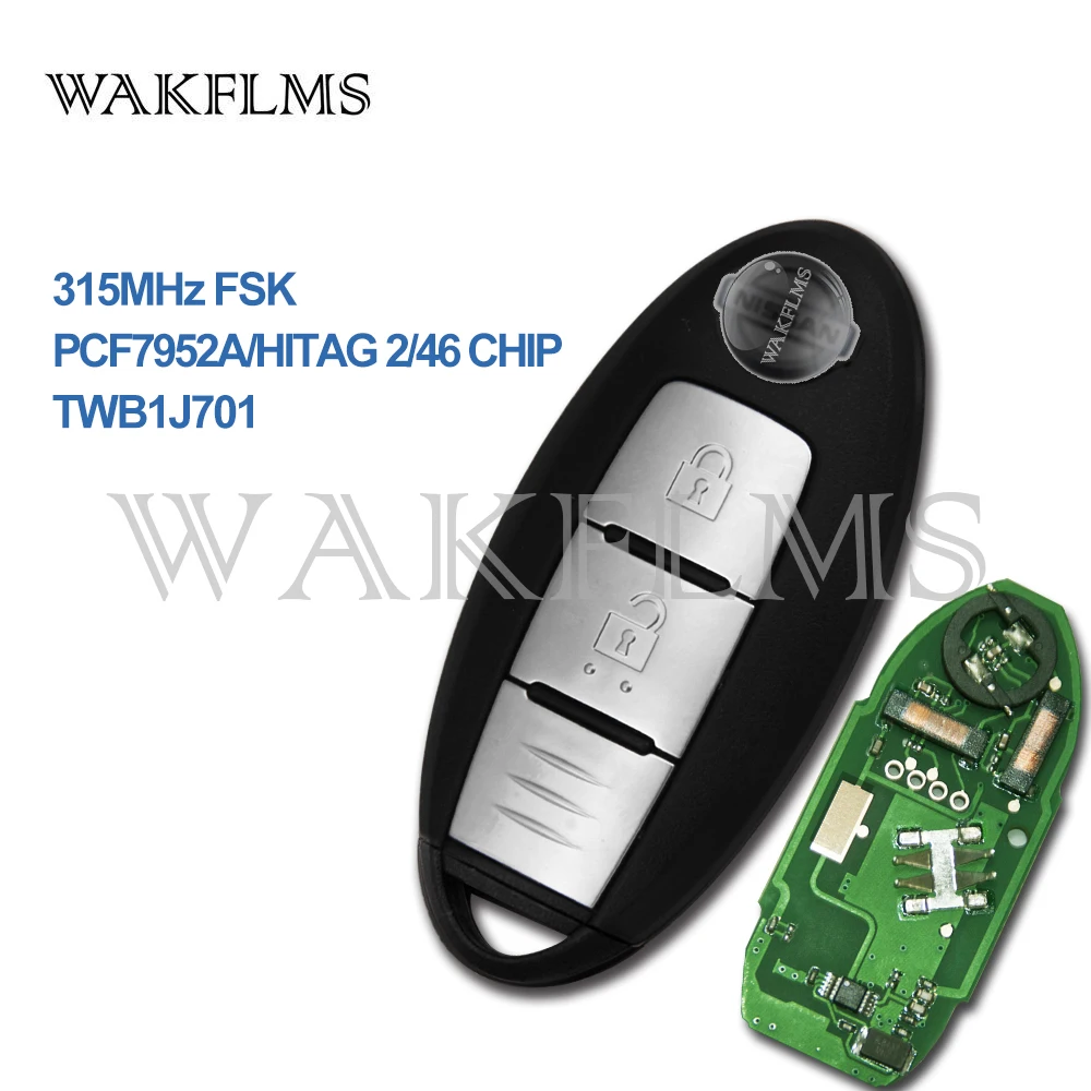 2 buttons smart card remote car key 315Mhz for Nissan Micra K13 March K13 Leaf 2012-2016 with PCF7952A HITAG 2 46 CHIP TWB1J701