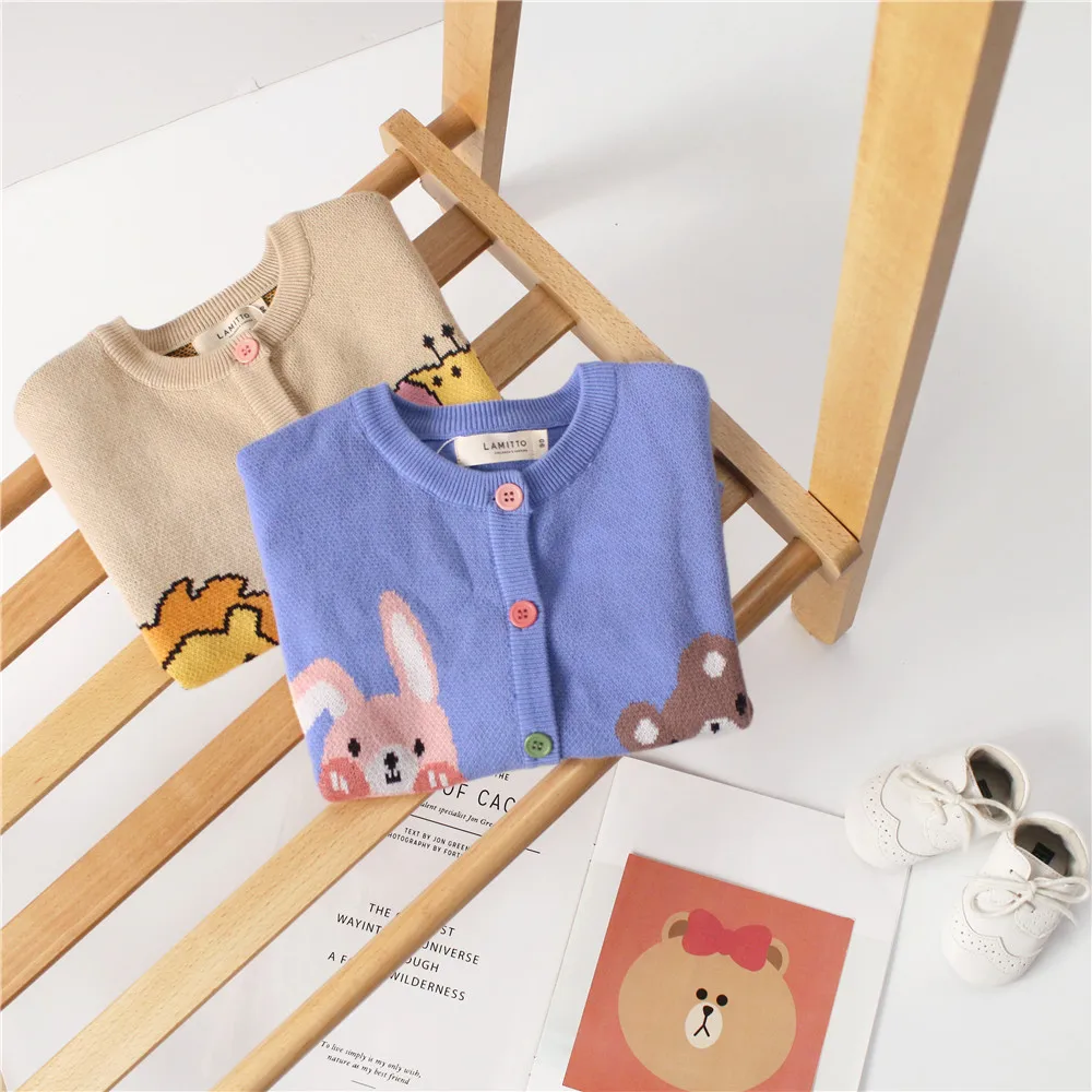 Tonytaobaby/осень-зима; Новинка; детская одежда для мальчиков и девочек; Милый хлопковый свитер с изображением животных; кардиган