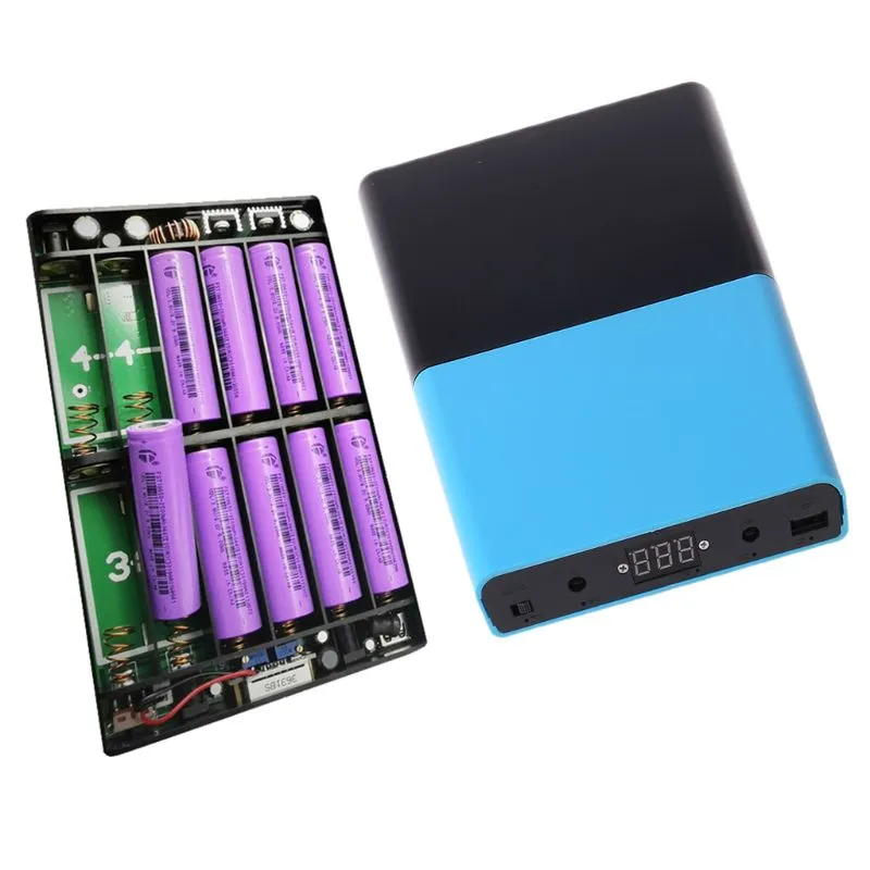 QC 3.0 USB DC 1-24V Adjustable Output 12x 18650 Batteries DIY Power Bank Box for Laptop Mobile Phone Router Tablet LED