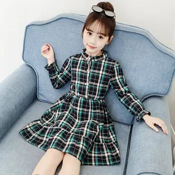 

Baby Girls dress cotton clothing 2-11 years old children's princess dress girls Classic lattice Long Sleeve girls party dress