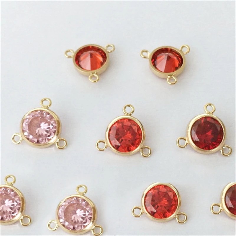 14K Gold Filled Birthstone Drop Charm 6MM AAA Zircon Bezel Drop With 3 Rings Pendant DIY Jewelry Findings Handmade Accessories