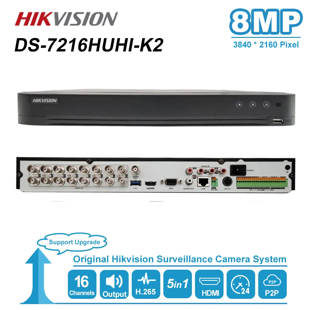 Hikvsion 16CH 5 In 1 AHD DVR Support CVBS TVI CVI AHD Analog Cameras P2P Cloud H.265 Audio HDMI Video Recorder DS-7216HUHI-K2